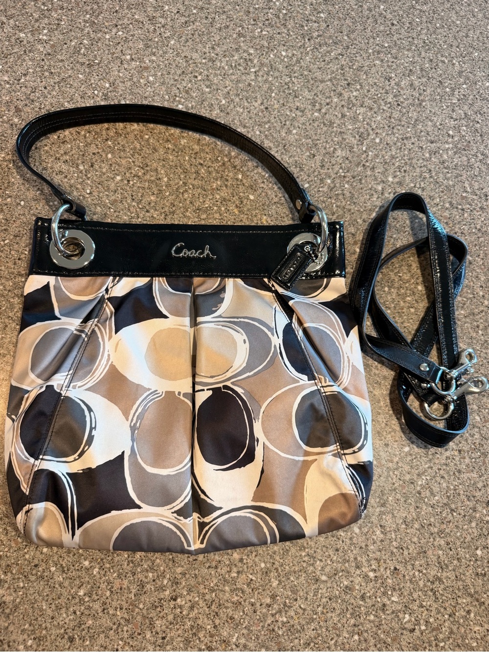 Coach Beige & Black Optic Signature Shoulder Bag